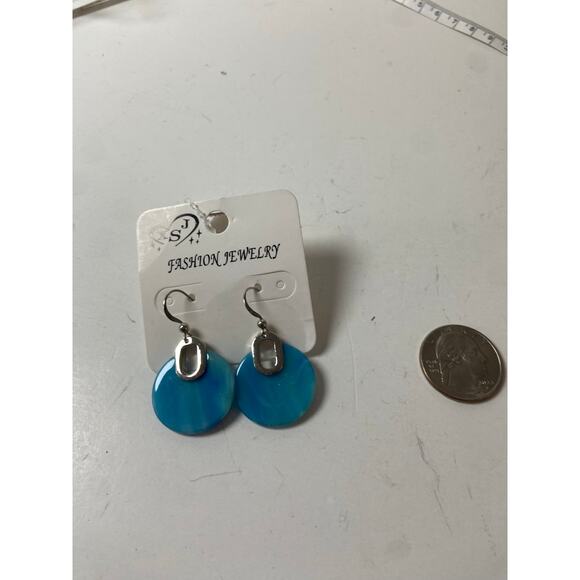90s Bright Blue & Silver Tone Drop Earrings - Picture 2 of 3